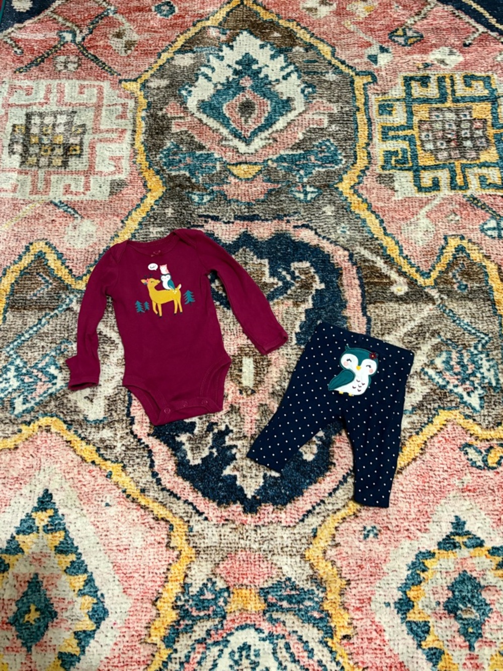 Newborn Baby Two-Piece Bodysuit & Legging Set in Berry and Navy